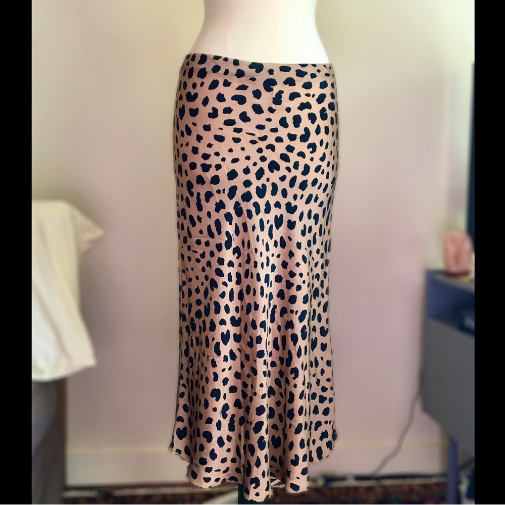 100% Silk Leopard Print Midi Skirt (bias cut)